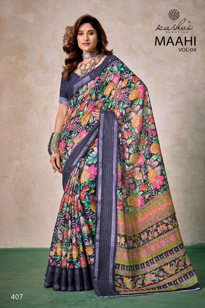 Maahi Vol 4 By Kashvi Linen Printed Saree Wholesalers In Delhi